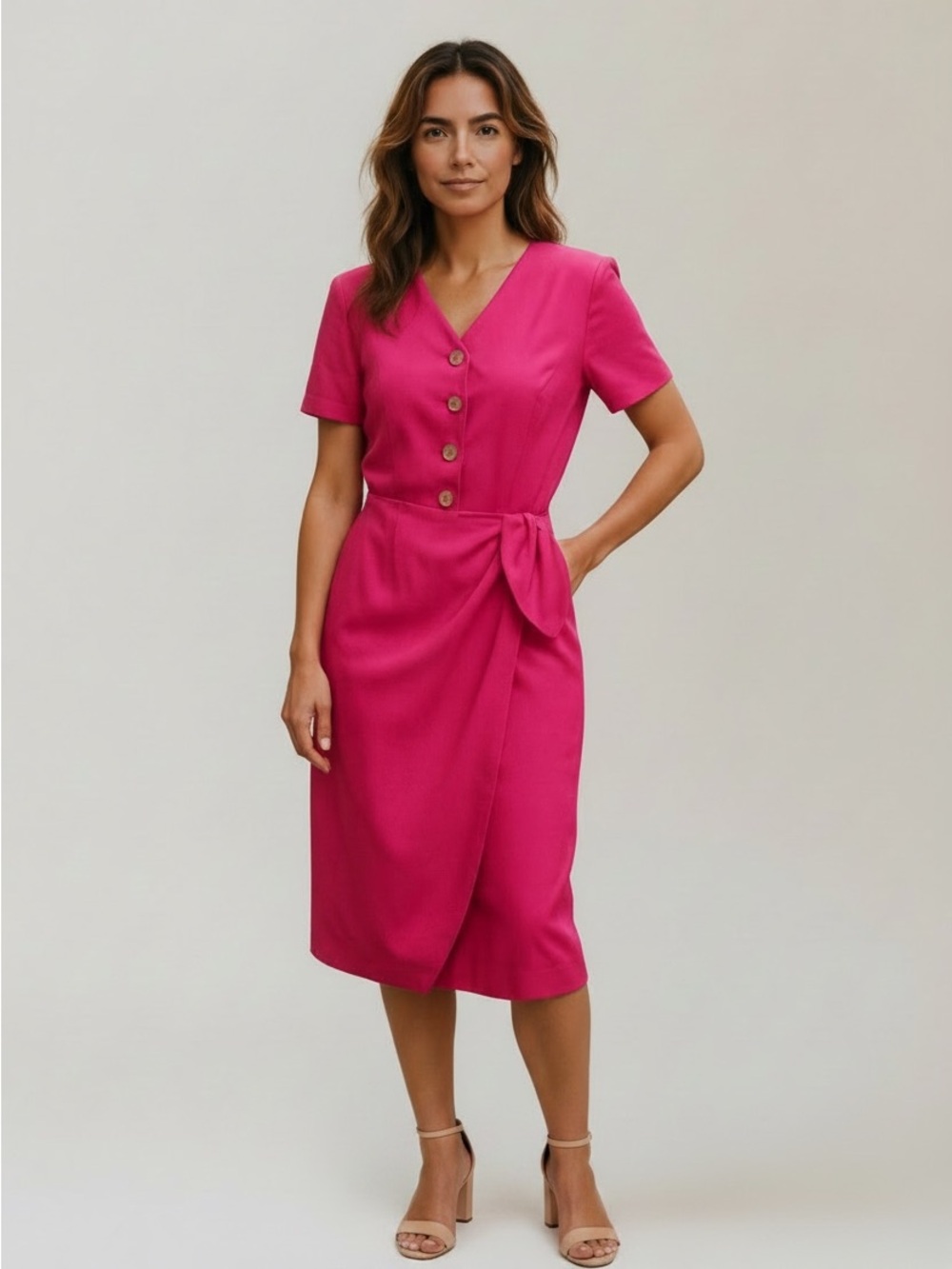 Talbots Vintage Silk Pink Sheath Midi Dress Short Sleeve Size 10